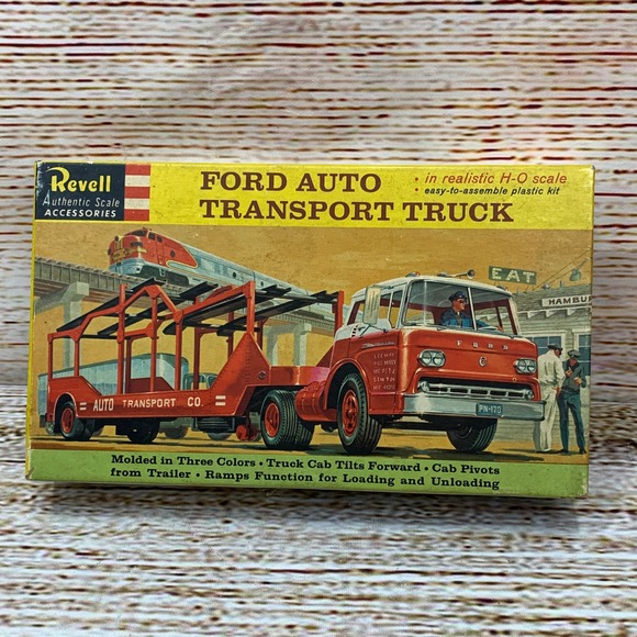Vintage Revell Ford Auto Transport Truck H-O Scale Model Kit Car Carrier w/ Box - Picture 1 of 9